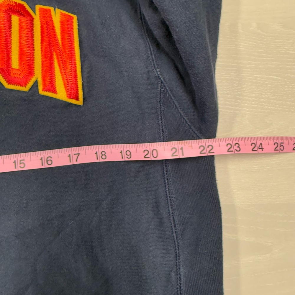 Champion M Reverse Weave Navy Blue Spellout Gold Crewneck Sweatshirt - Picture 6 of 7